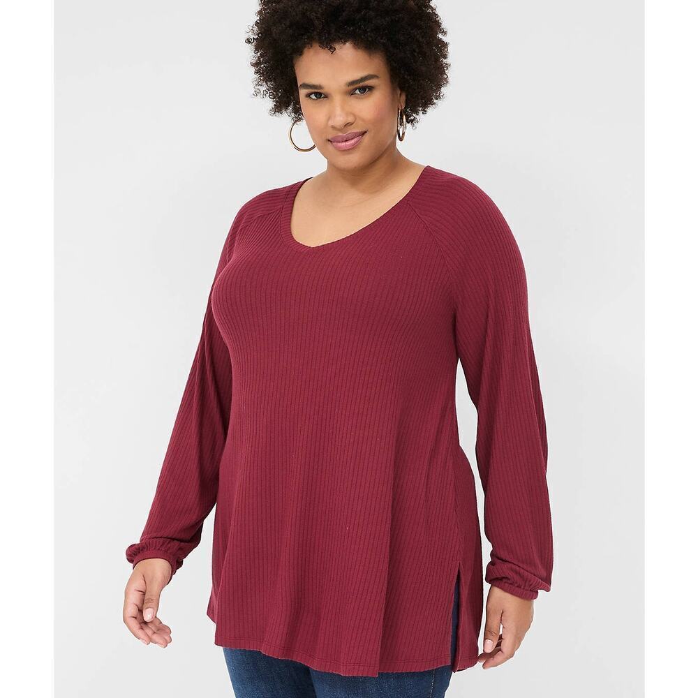 Lane Bryant Ribbed Rusty Red V Neckline Soft Cozy Pullover Top Size 22/24 New